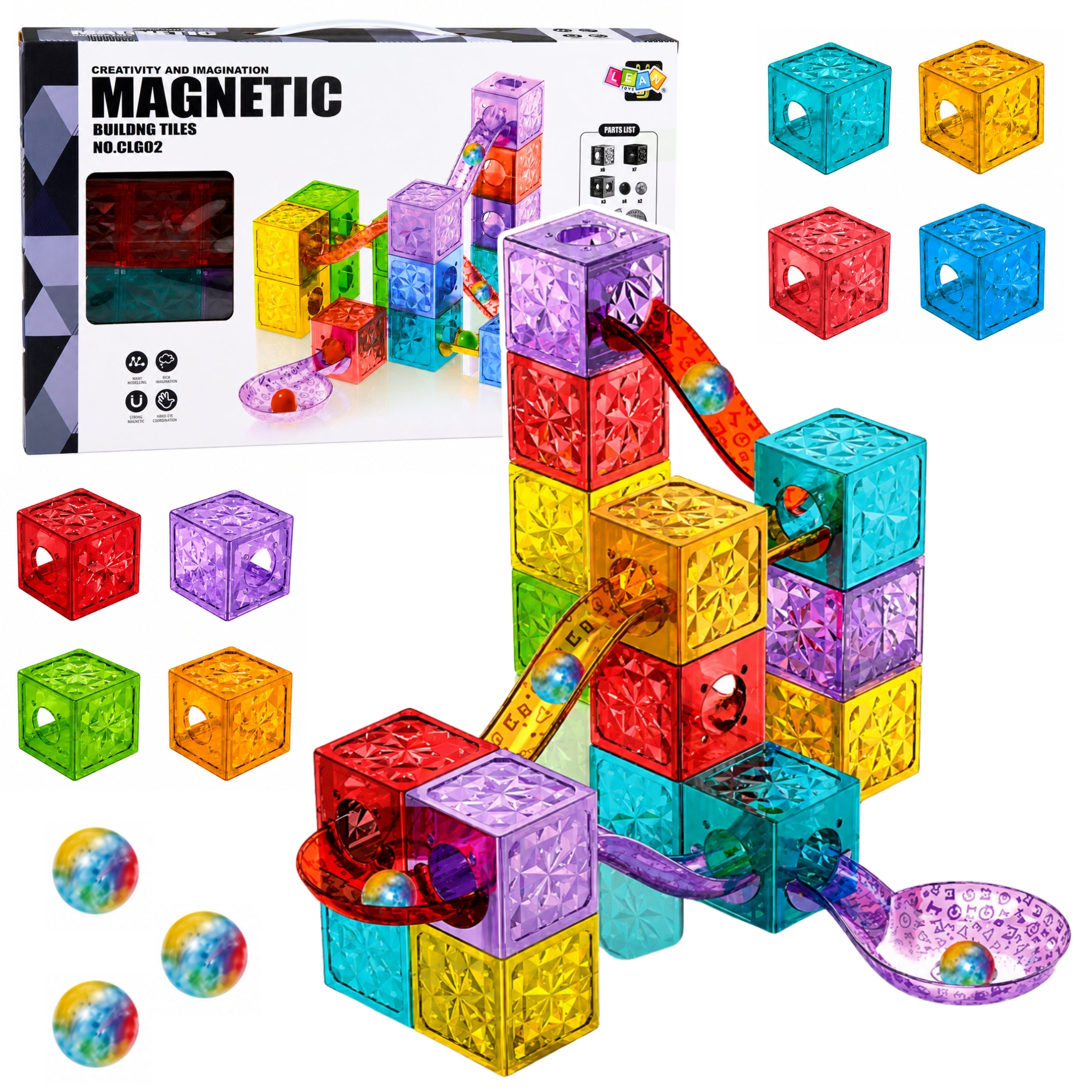Magnetic Construction Blocks Cubes Ball Track Colorful 28 Pcs.