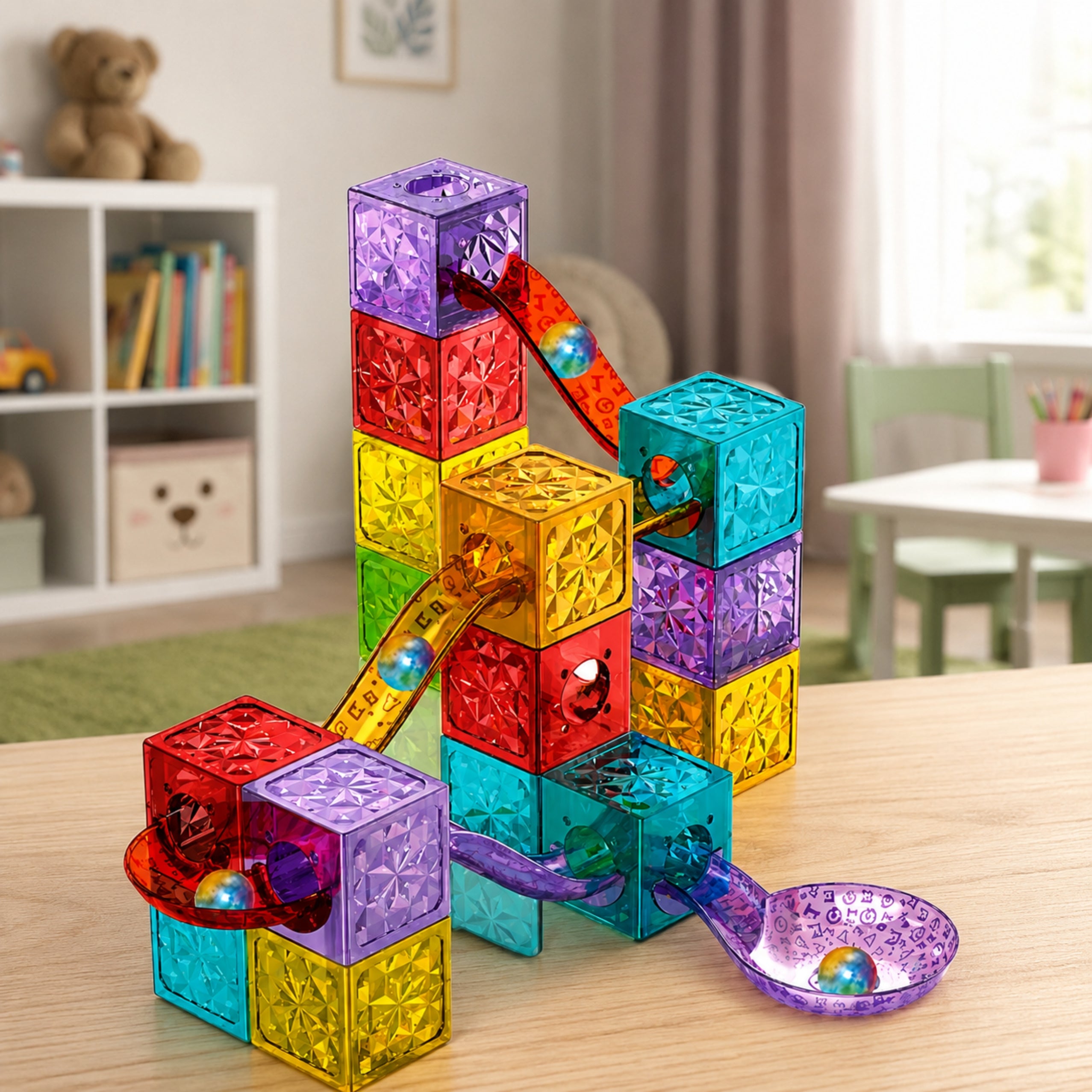 Magnetic Construction Blocks Cubes Ball Track Colorful 28 Pcs.