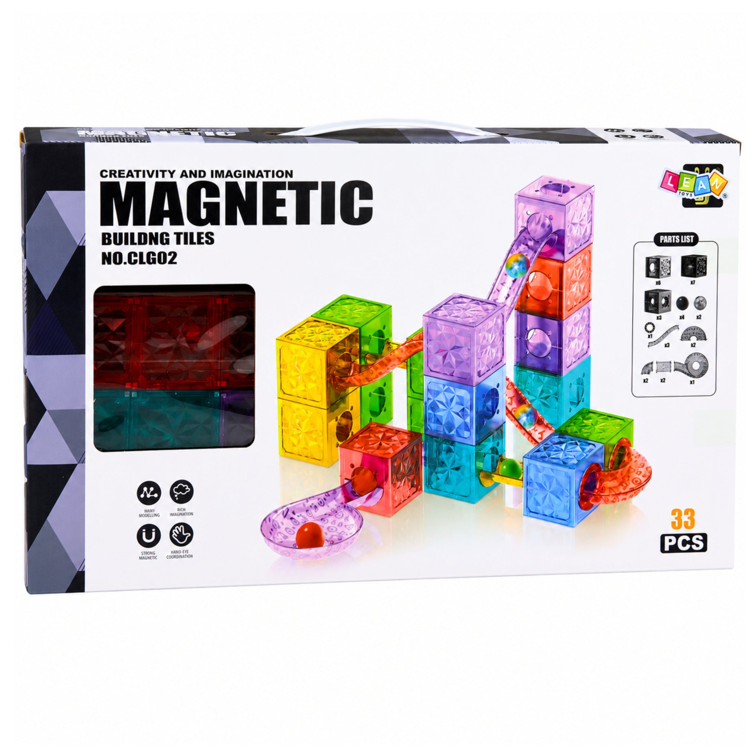 Magnetic Construction Blocks Cubes Ball Track Colorful 28 Pcs.