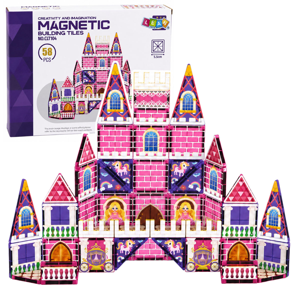 Magnetic Construction Blocks Princess Castle Pink 58 Pcs.