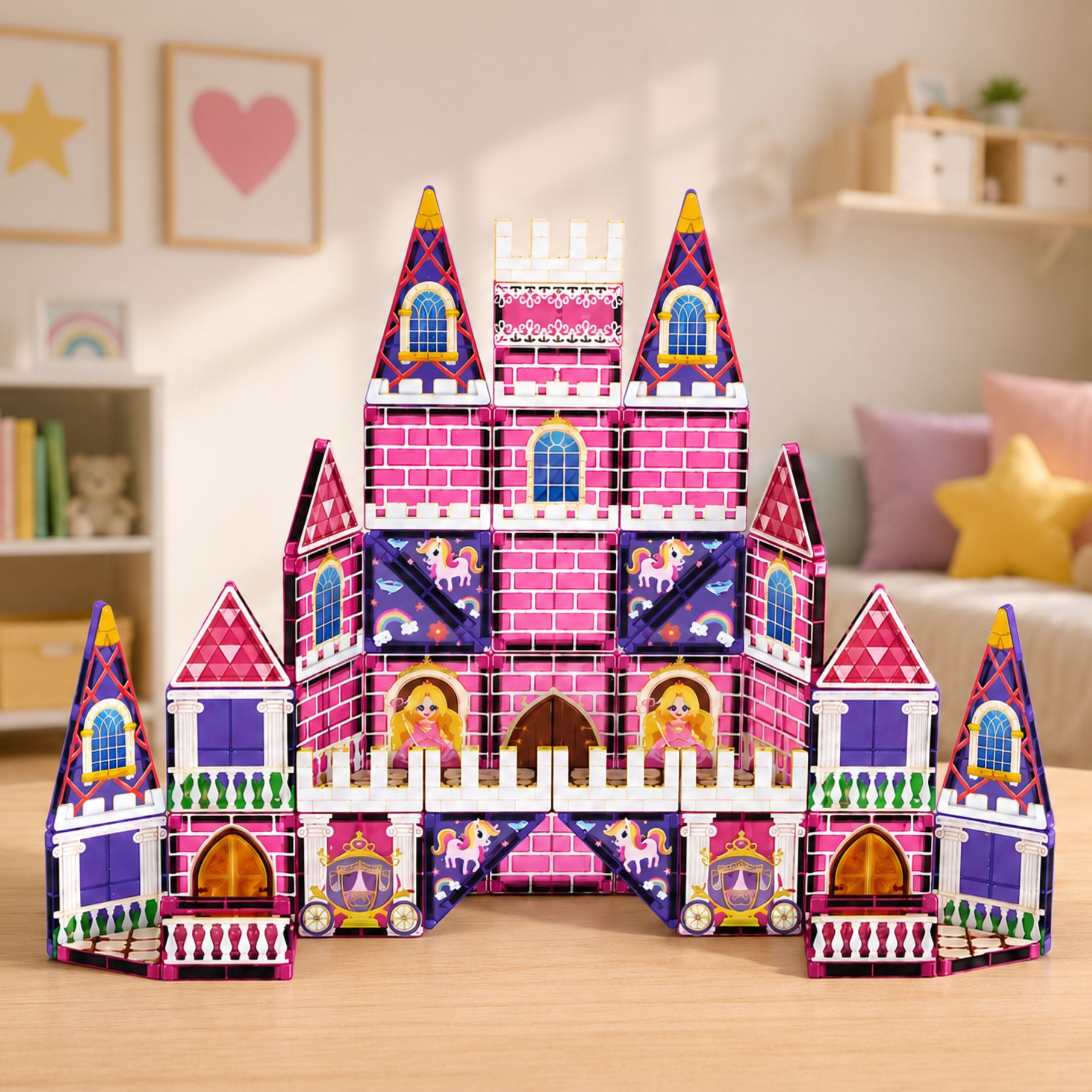 Magnetic Construction Blocks Princess Castle Pink 58 Pcs.