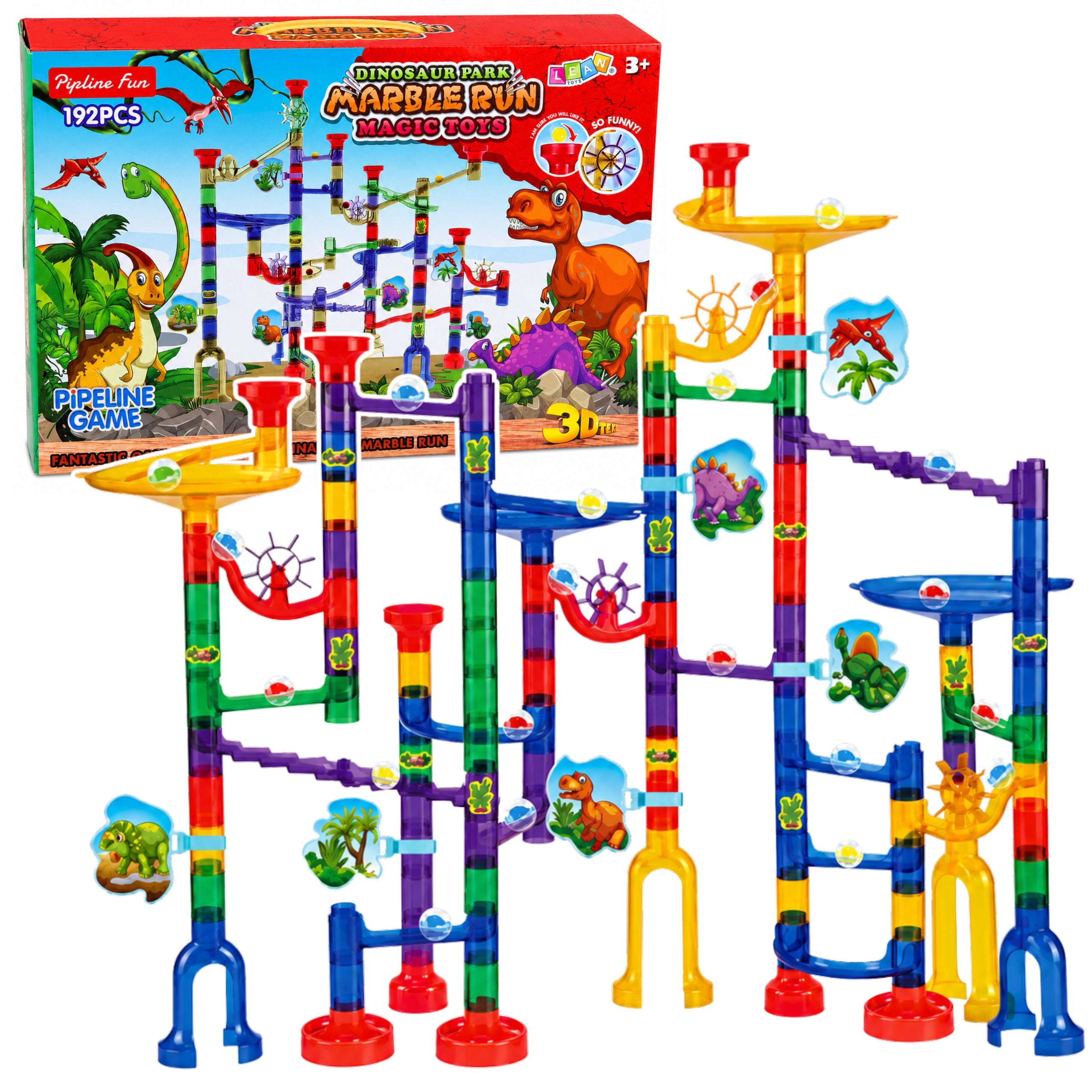 Construction Set Ball Track Tunnels Colorful Dinosaurs 192 Pcs.