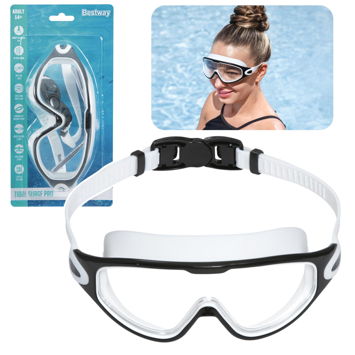 Bestway 21194 Adjustable Black And White Swimming Goggles