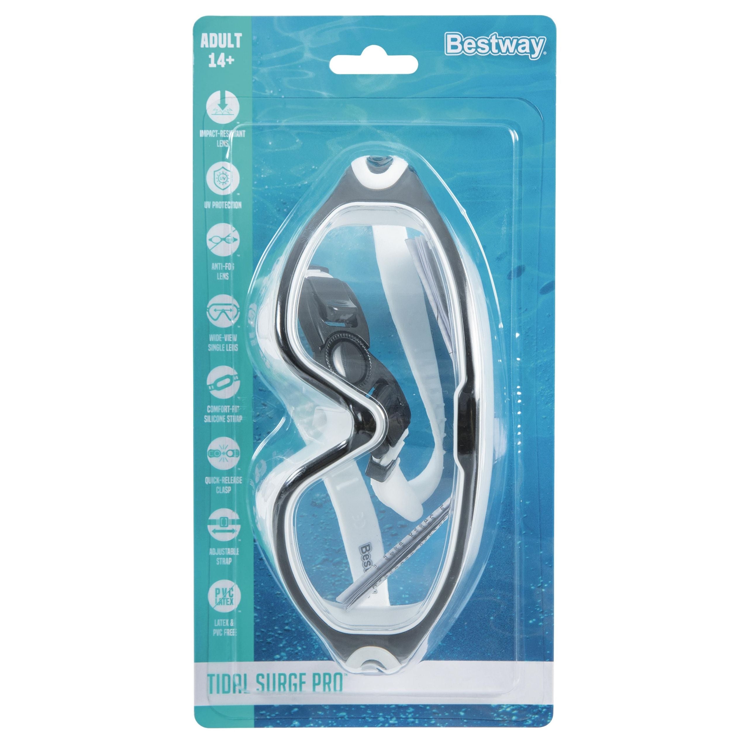 Regulowane czarno-białe okulary pływackie Bestway 21194