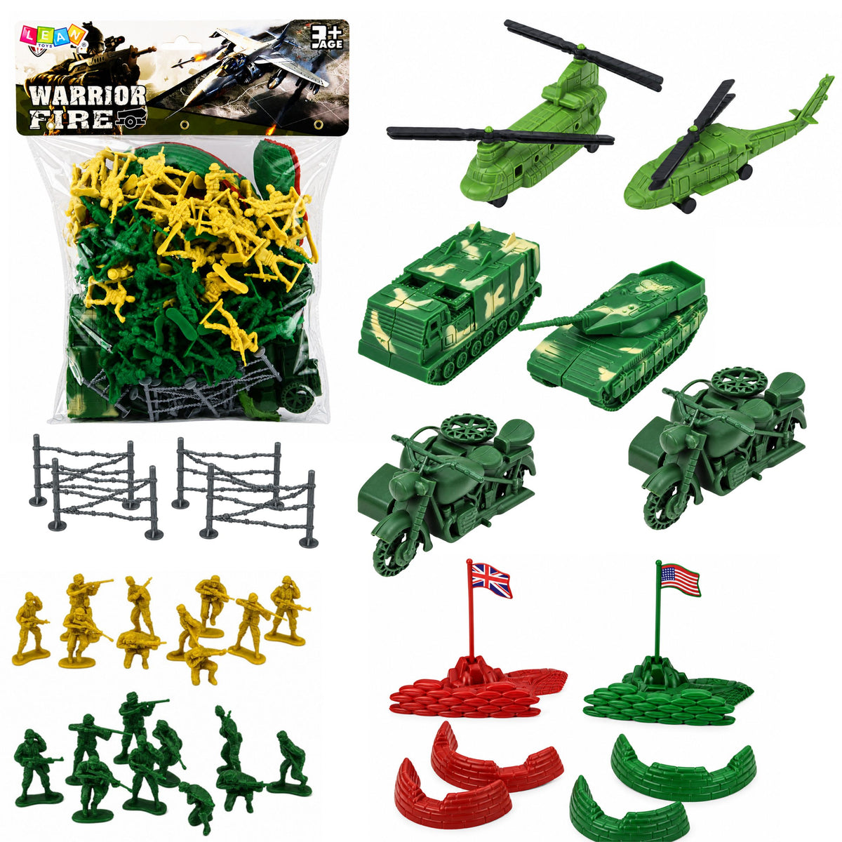 Militärset Soldater Figurer Militärfordon Karta Tillbehör 121 st.