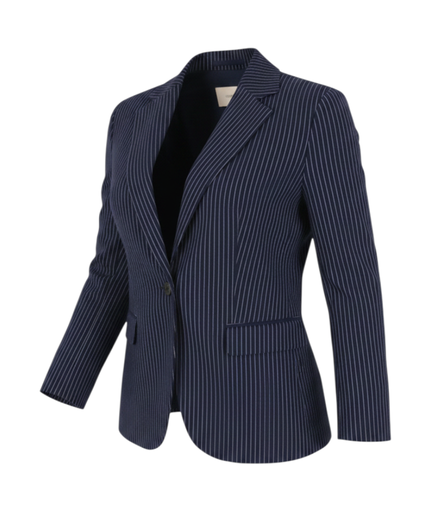 Suistudio Women Blazer Cameron Eu40s Blue Wool Pinstriped Single Breasted