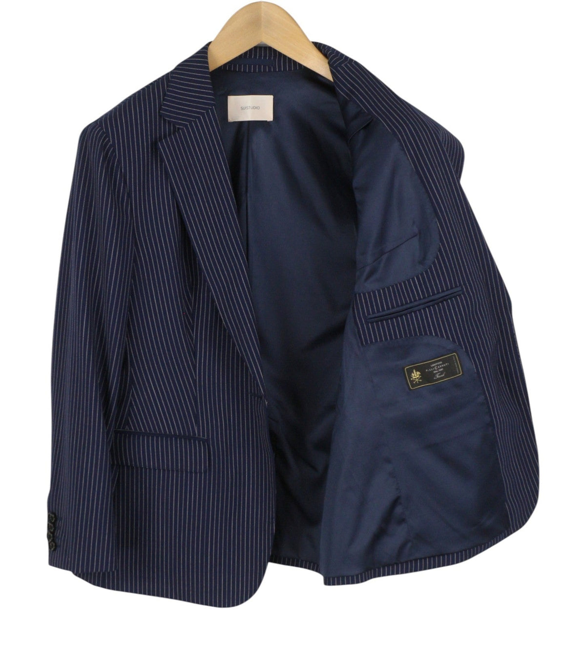 Suistudio Women Blazer Cameron Eu40s Blue Wool Pinstriped Single Breasted