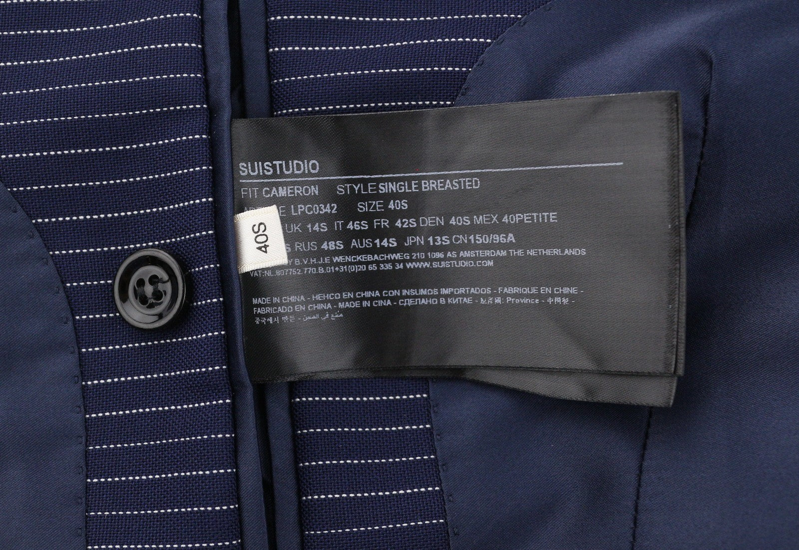 Suistudio Women Blazer Cameron Eu40s Blue Wool Pinstriped Single Breasted