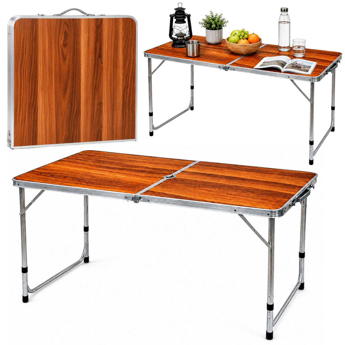 Klappbarer Campingtisch, höhenverstellbar, Koffer, Holz