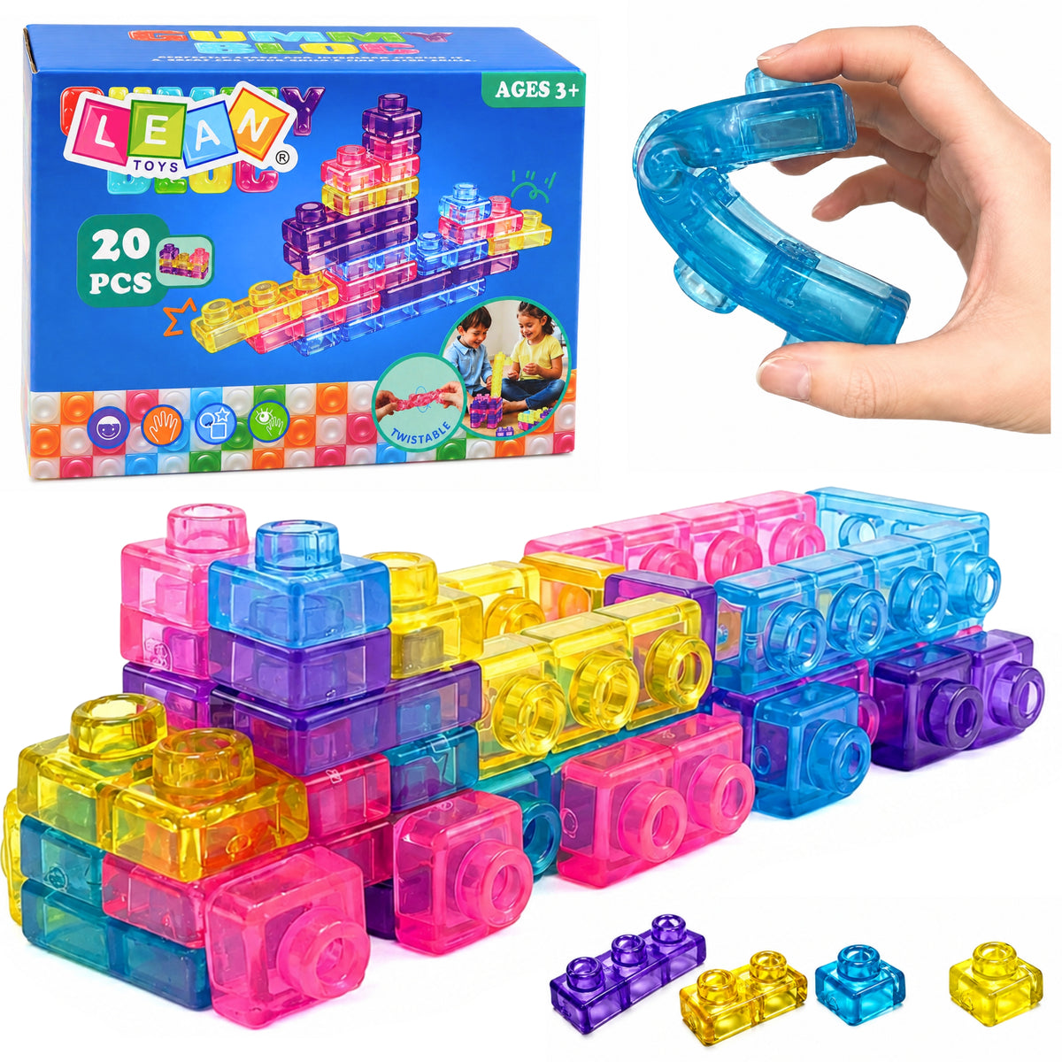Blocs en Caoutchouc Construction Flexible Transparent Coloré 20 Pcs.