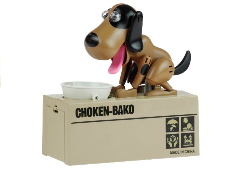 Madra Piggy Banc Bonn Robotic Munching Bosca Airgid Bréagán Donn - Dubh