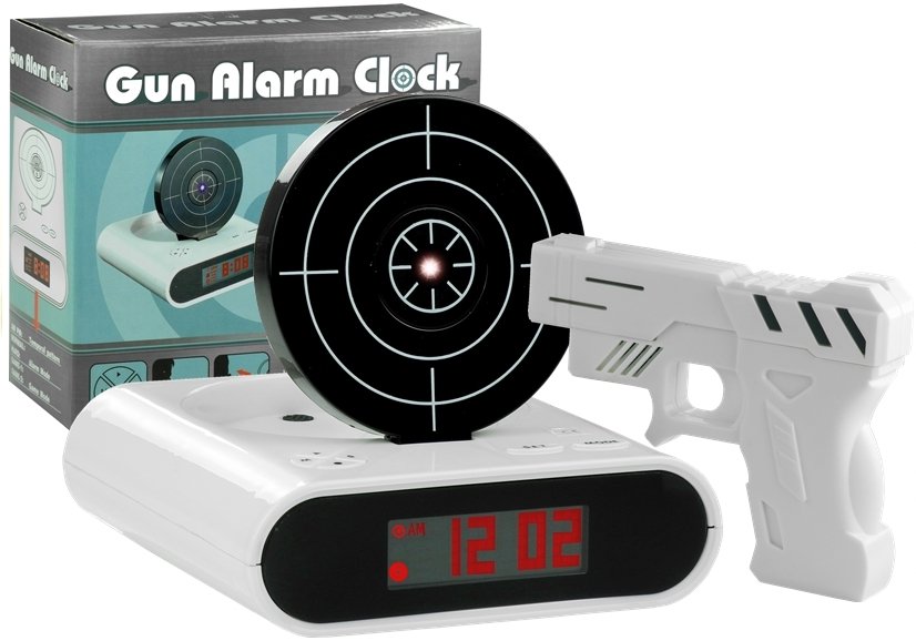 Gun Alarm Clock With Laser Pistol White