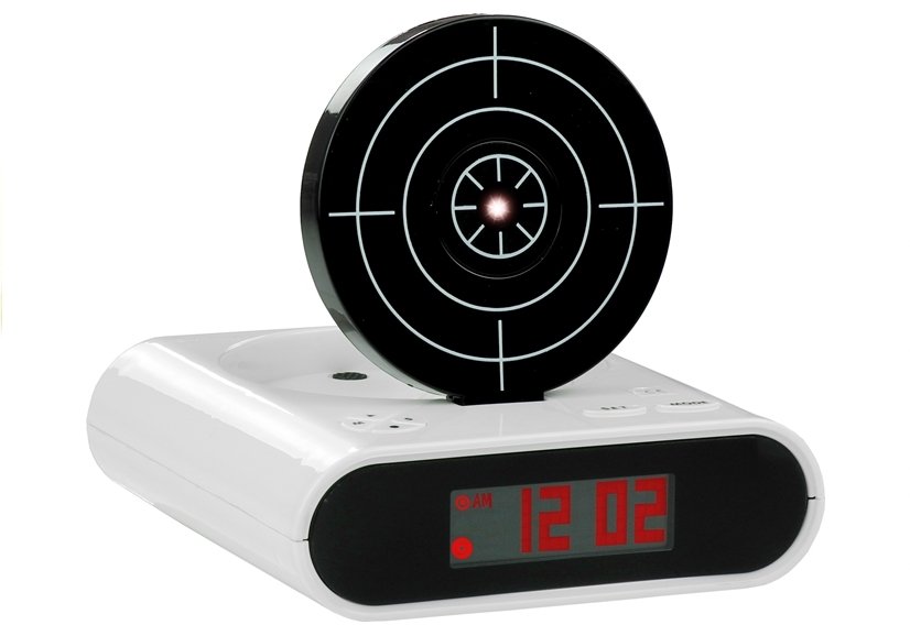 Gun Alarm Clock With Laser Pistol White