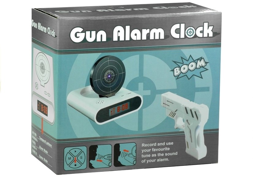 Gun Alarm Clock With Laser Pistol White