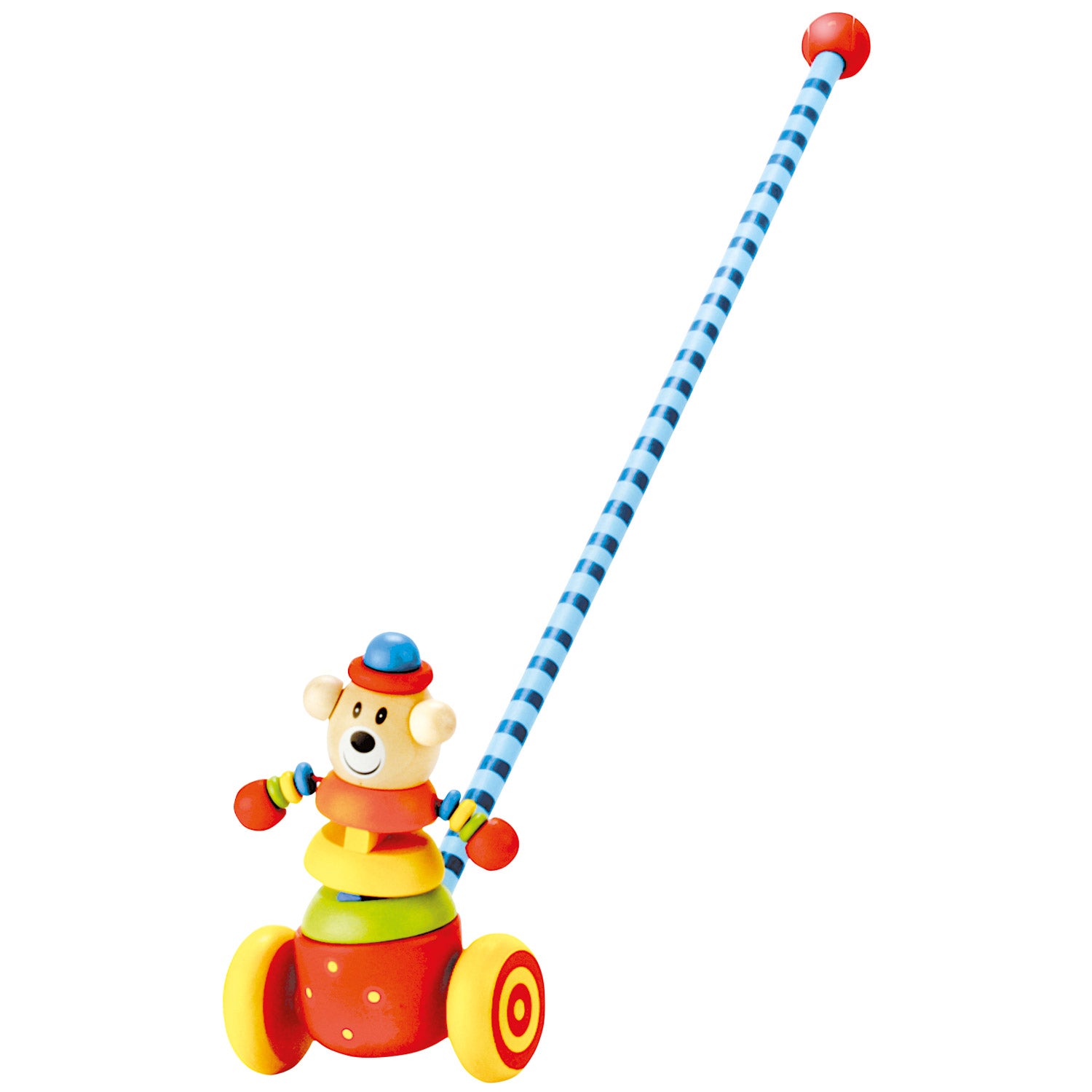 Drevený medveď jazda na palici 55 cm