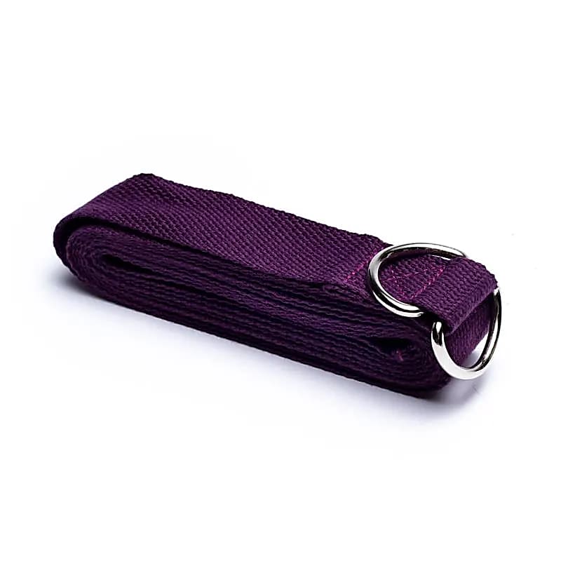 Cinghia per yoga con anello a D in cotone viola - set da 5 pezzi - 250x4 cm