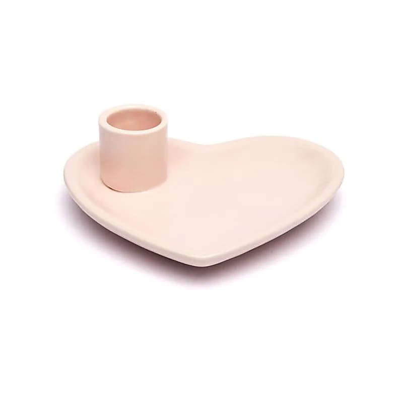 Ceramiczne naczynie do rozmazywania i palnik Palo Santo w kształcie serca, pastelowy róż - 12x11x4 cm