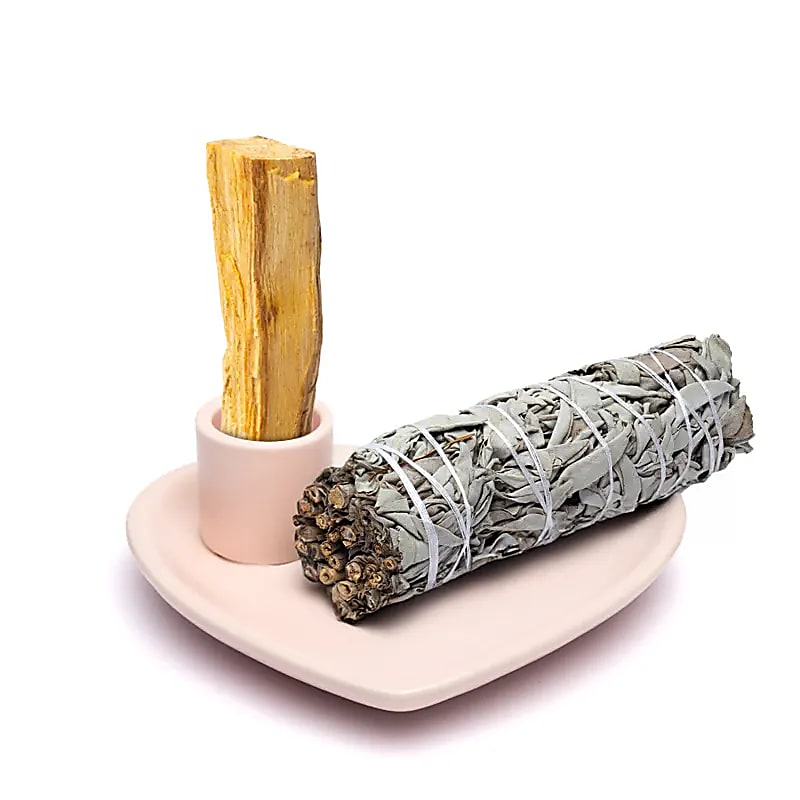 Ceramiczne naczynie do rozmazywania i palnik Palo Santo w kształcie serca, pastelowy róż - 12x11x4 cm