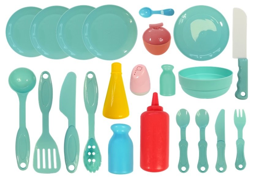 Children's Kitchen Pair Lights Sounds Plates Accessories Pink 65 Pcs.