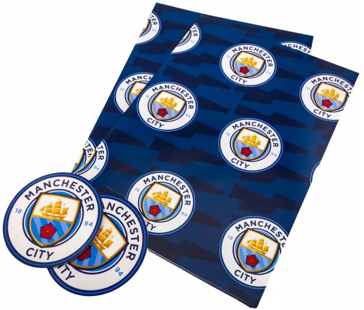 Inpakpapier Man City Unisex Mcfc 2 Cadeaupapier 2 Tags Marineblauw