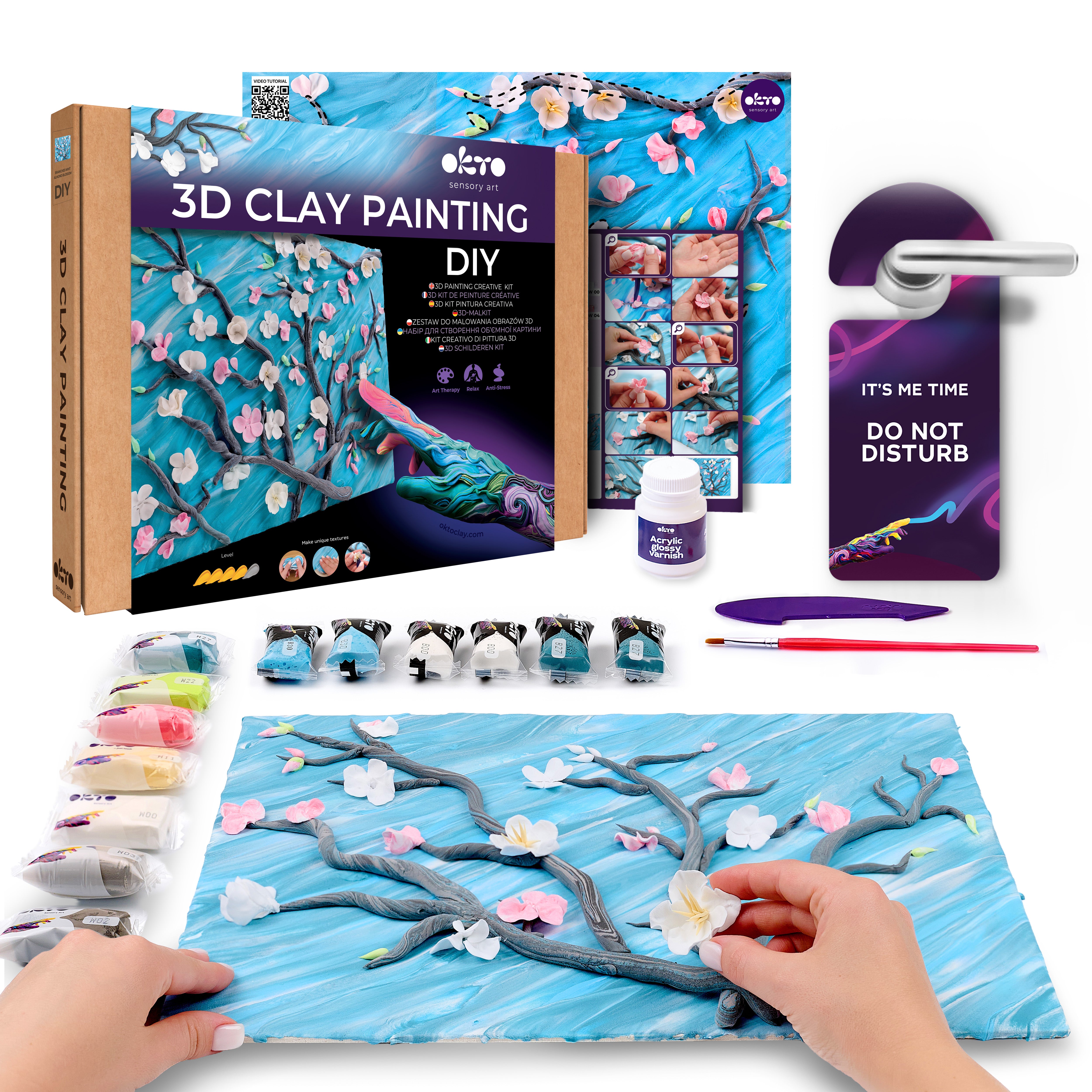 Set Okto Art Per Dipingere Con Argilla Mandorlo In Fiore Van Gogh 30x40 Cm