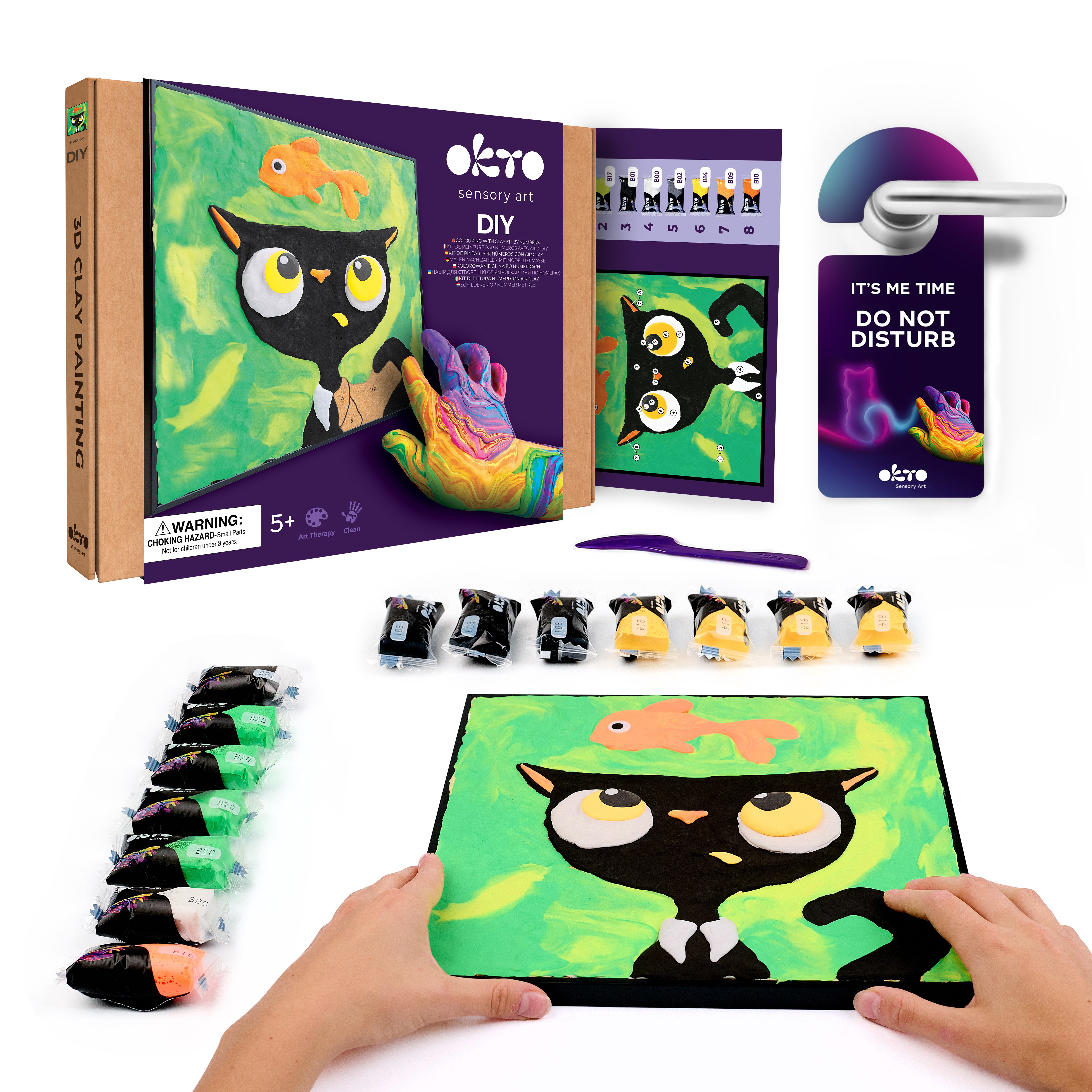Okto Kit artistico gatto nero con pesce dipingi con i numeri 29x29 cm