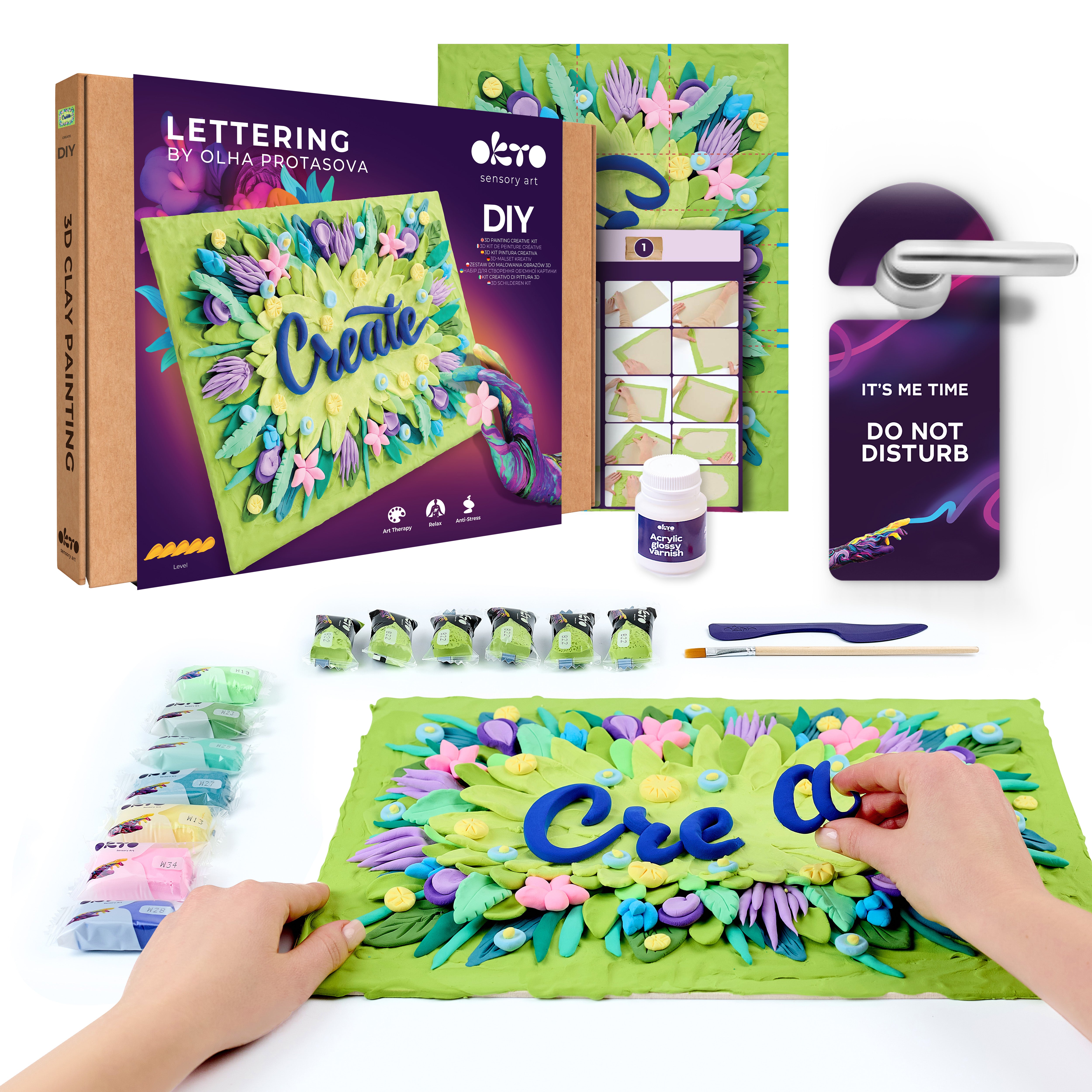 Set Okto Lettering Art Per Dipingere Con L'Argilla Create 30x40 Cm