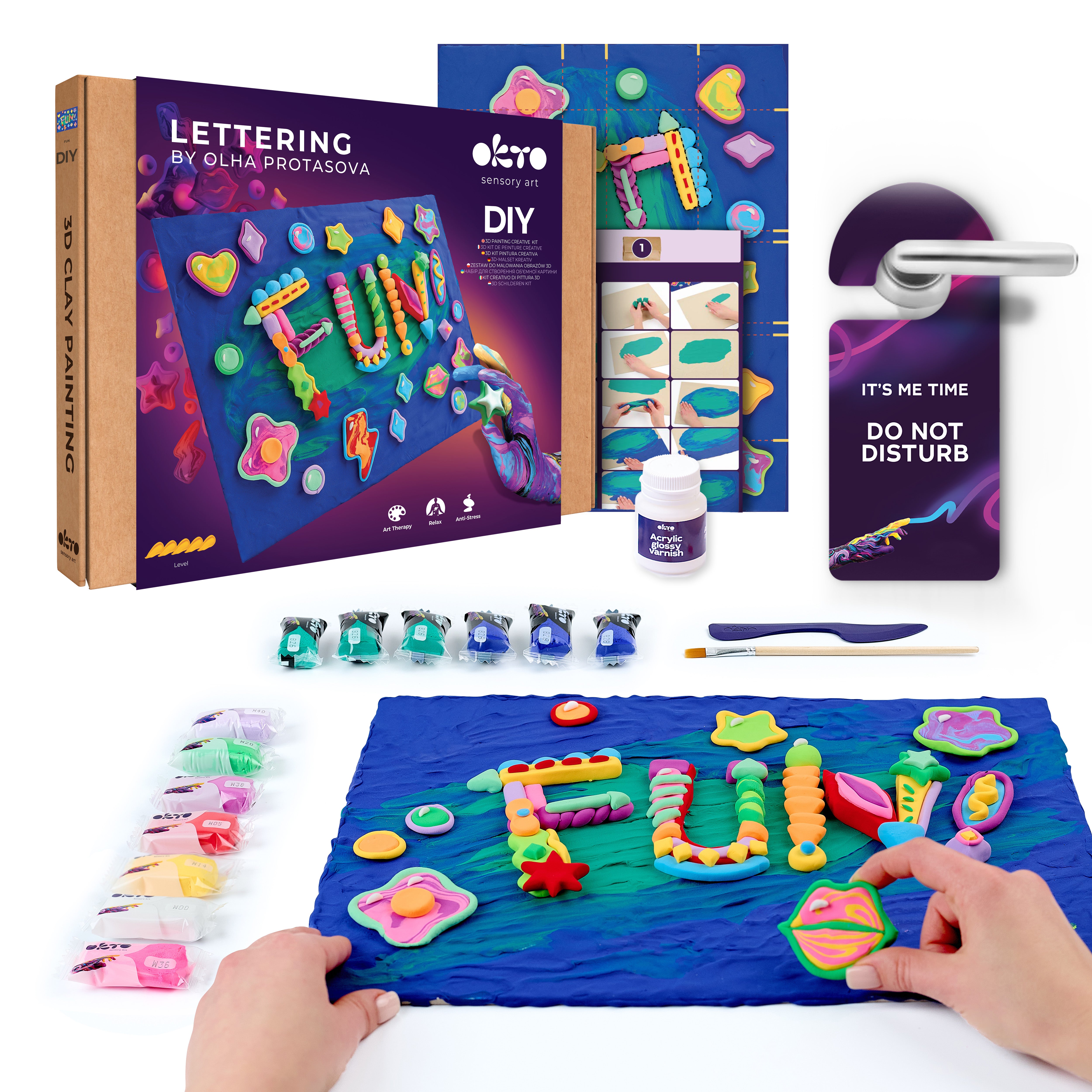 Set Okto Lettering Art Per Dipingere Con Argilla Fun 30x40 Cm