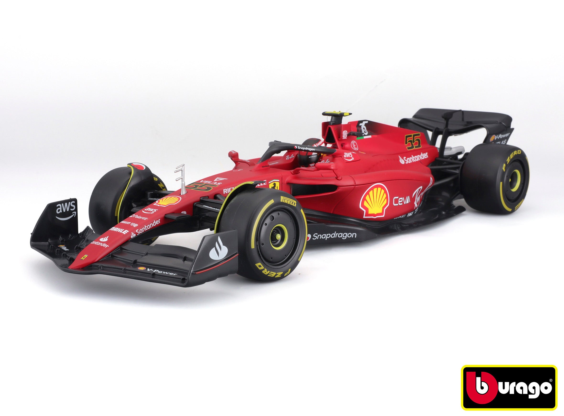 Bburago 1:18 Fórmula F1 Ferrari Scuderia F1-75 (2022) Nr.55 Carlos Sainz - Com Piloto