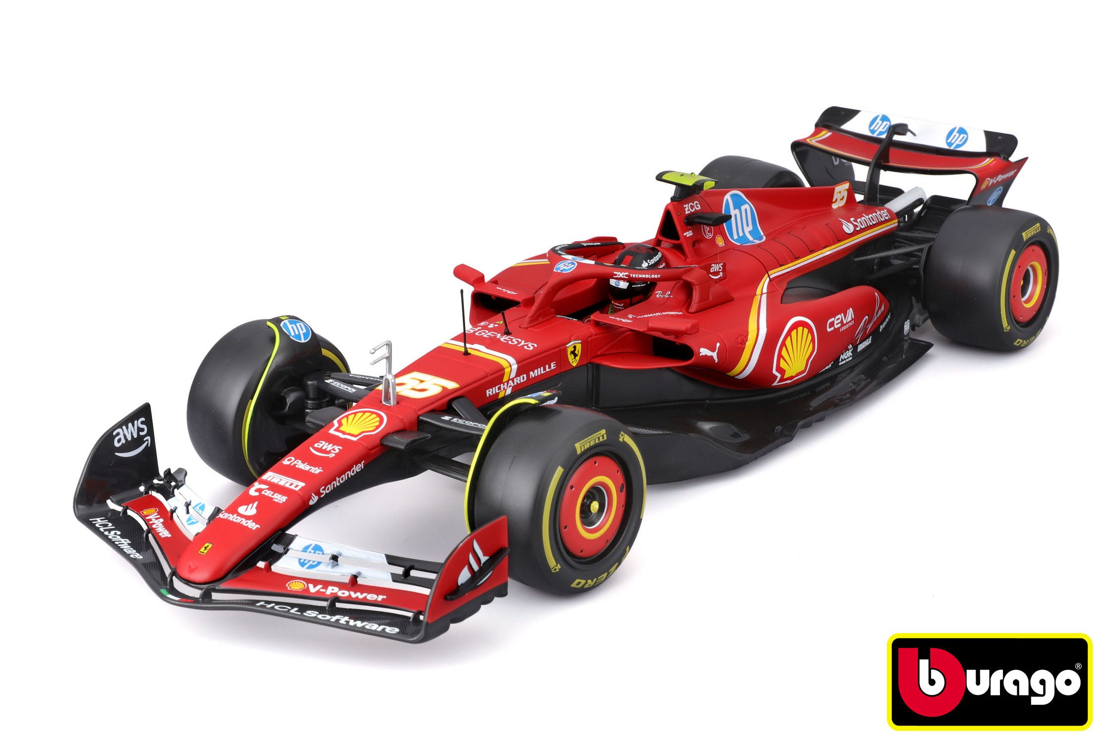 Bburago 1:18 Fórmula F1 Ferrari Scuderia Sf-24 (2024) Nr.55 Carlos Sainz - Com Piloto E Decorativo