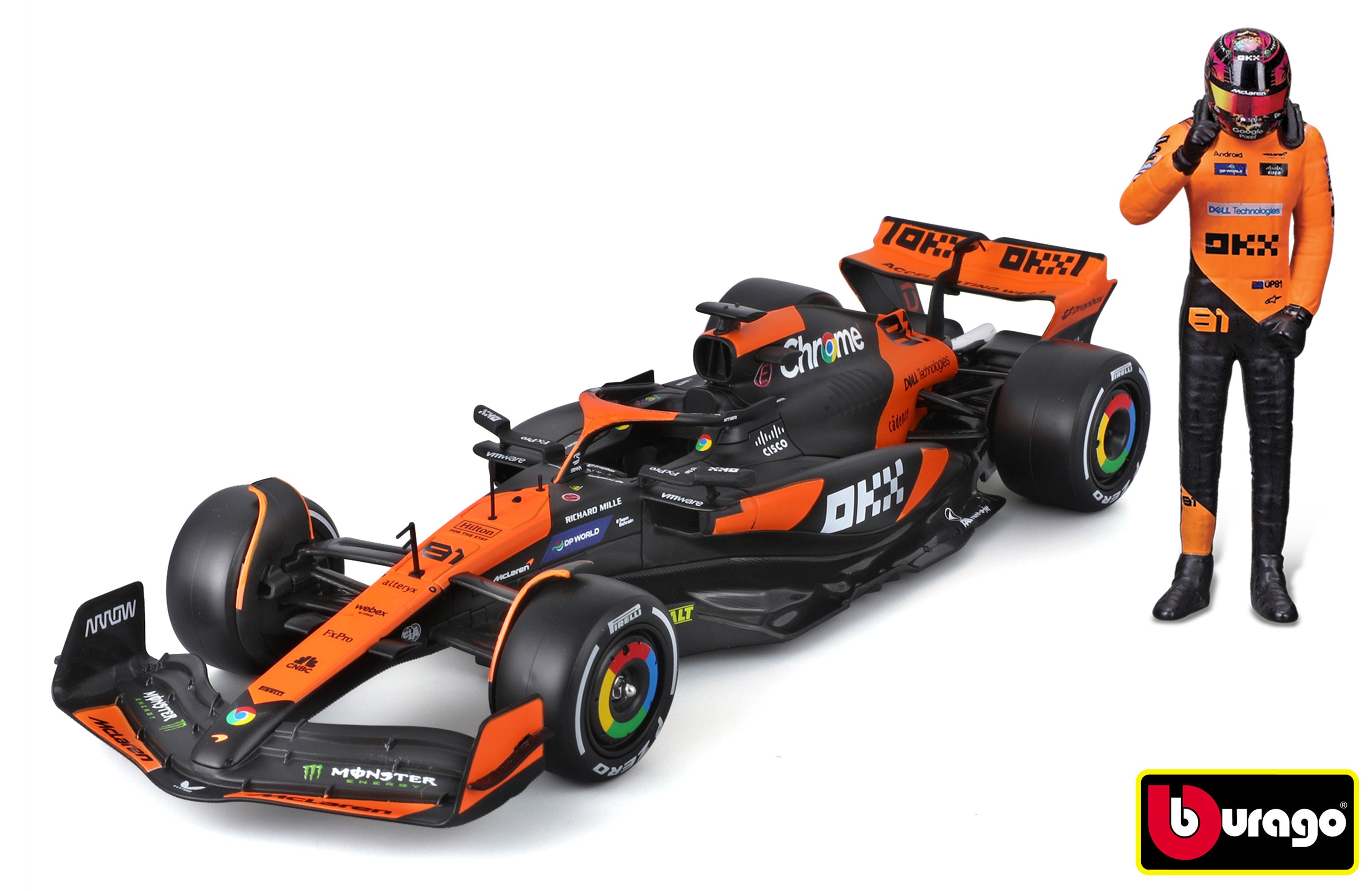 Bburago 1:24 Race Formel F1 - Mclaren F1 Team Mcl38(2024) #81 (oscar Piastr) -med förare och dekor