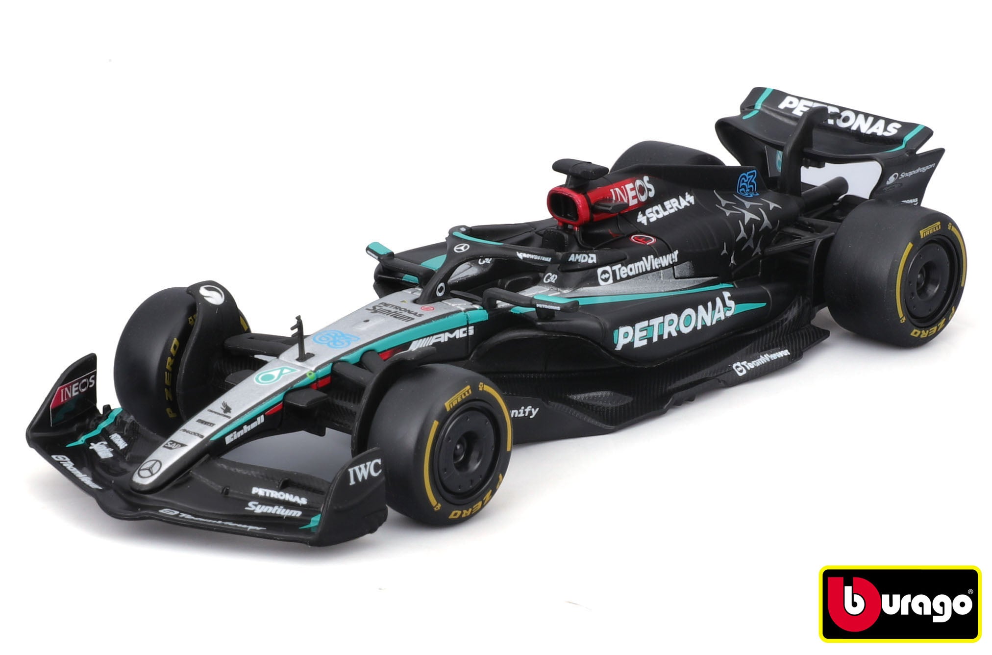 Bburago 1:43 Závod Formule F1 – Výkon Mercedes-amg F1 W15 (2024) #63 George Russel