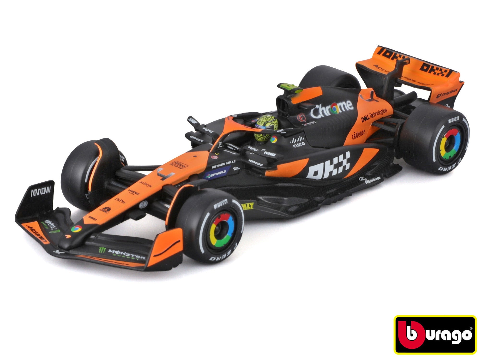 Bburago 1:43 Race Formule F1 – Mclaren F1 Team Mcl38 (2024) #4 Senna Edition s jezdcem a dekorem
