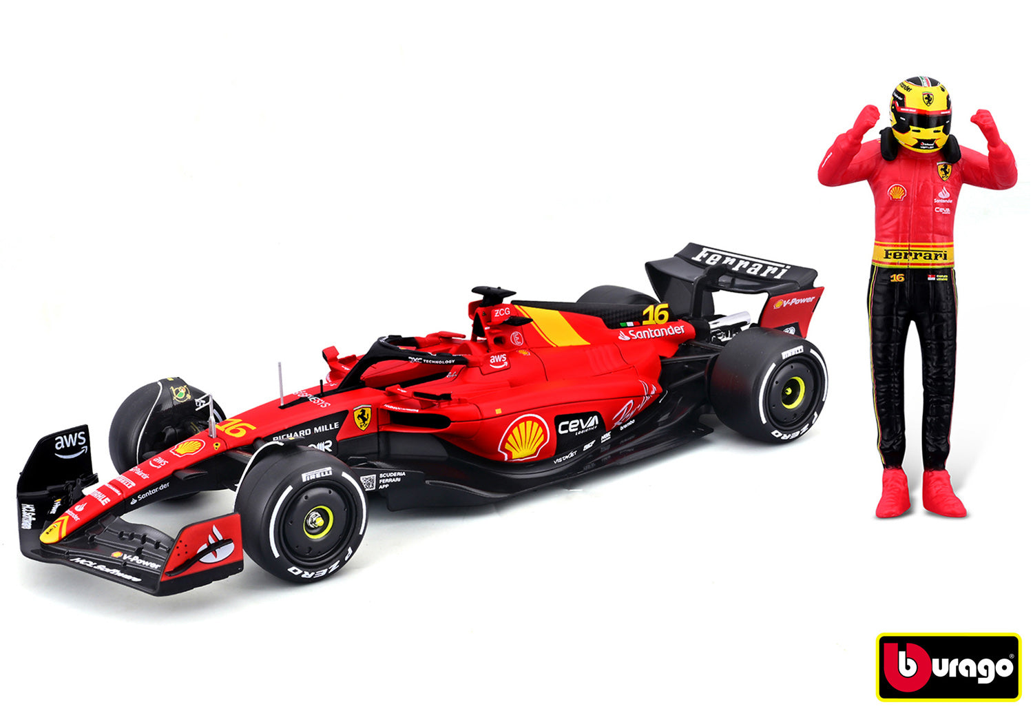 Bburago 1:24 Formule F1 Ferrari Scuderia Sf-23 (2023) Nr.16 Charles Leclerc – S jezdcem a dekorem