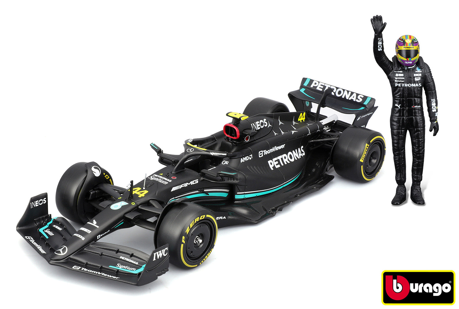 Bburago 1:24 Race Formel F1 - Mercedes-amg F1 W14 E (2023) #44 Lewis Hamilton med förare och dekor