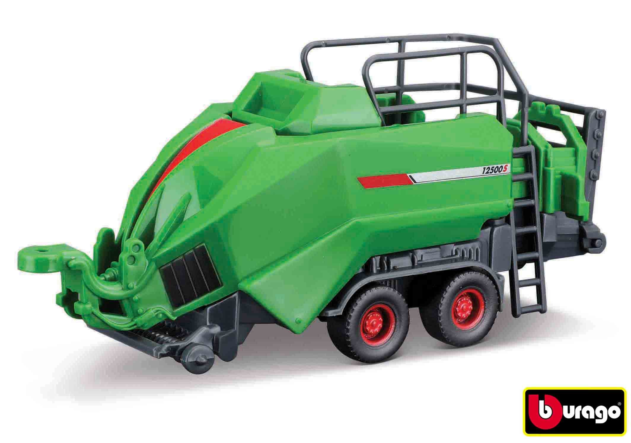 Conjunto de presente para trator agrícola Bburago 10cm - Fendt 1050 Vario com 3 reboques