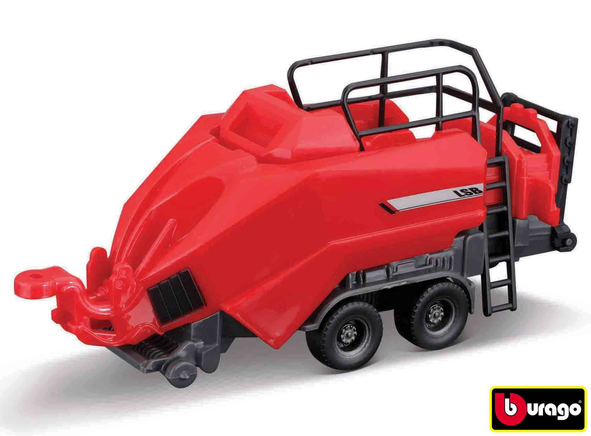 Conjunto de presente de trator agrícola Bburago 10cm - Massey Ferguson 8740s com 3 reboques