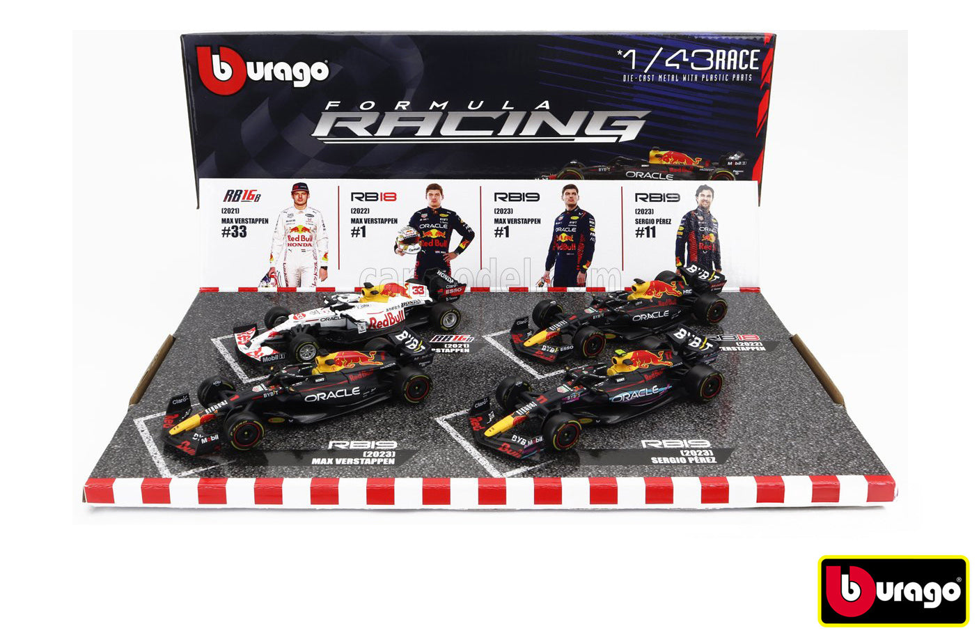 Bburago 1:43 Race Formula F1 4pac – Red Bull Racing Rb20(2024) #1 M.verstappen #11 S.perez
