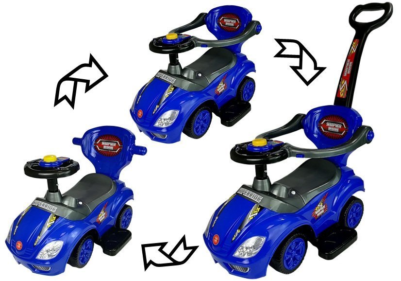 Toddlers Ride On Push Along With Parent Handle Mega Car 3in1 Blue
