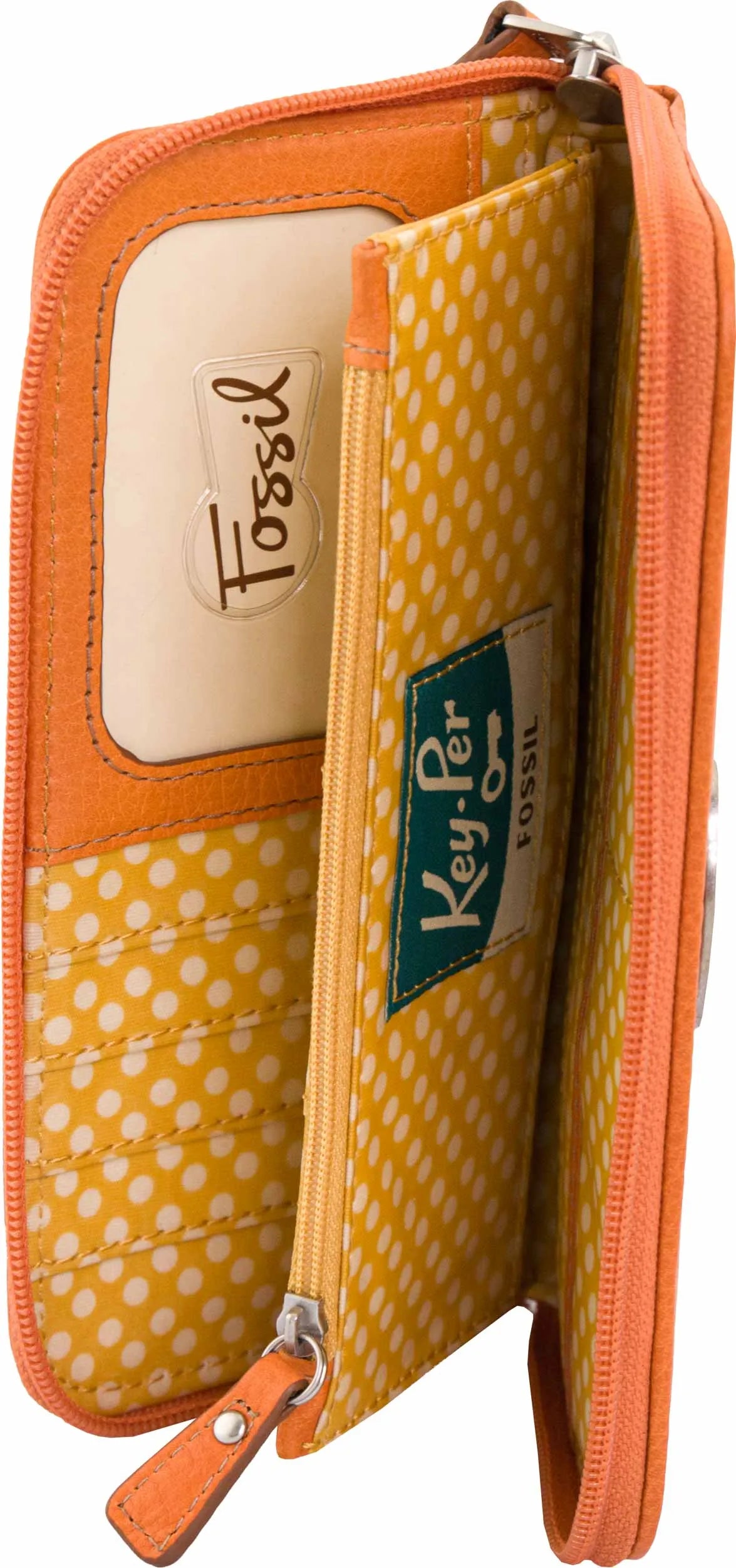 Women's Wallet Fossil Wmns Leather Wallet Key-per Zip Clutch Canvas Orange