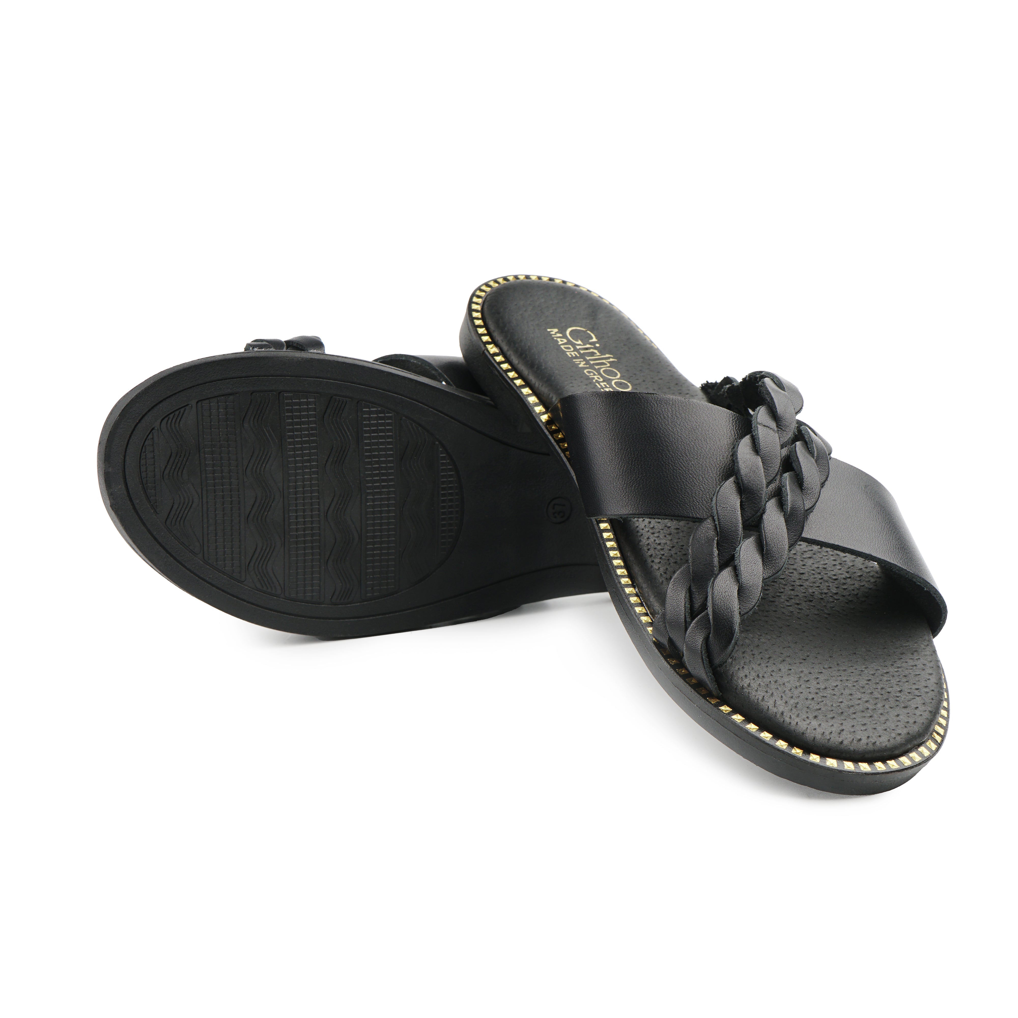 Flip-Flops aus echtem Leder Mikonos Schwarz Schwarz