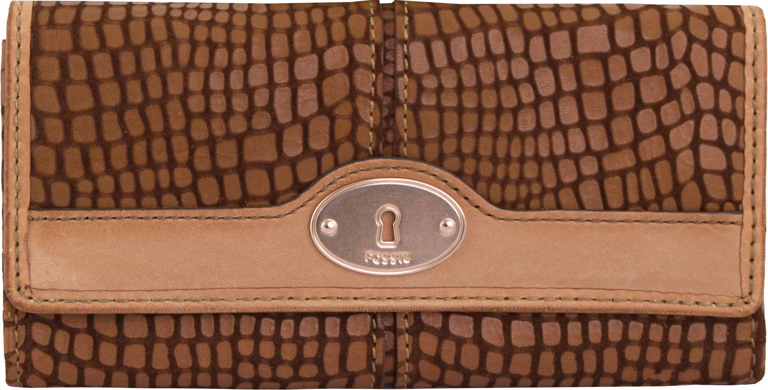 Portfel Damski Fossil Wmns Skórzany Portfel Maddox Embossed Flap Clutch Brązowy