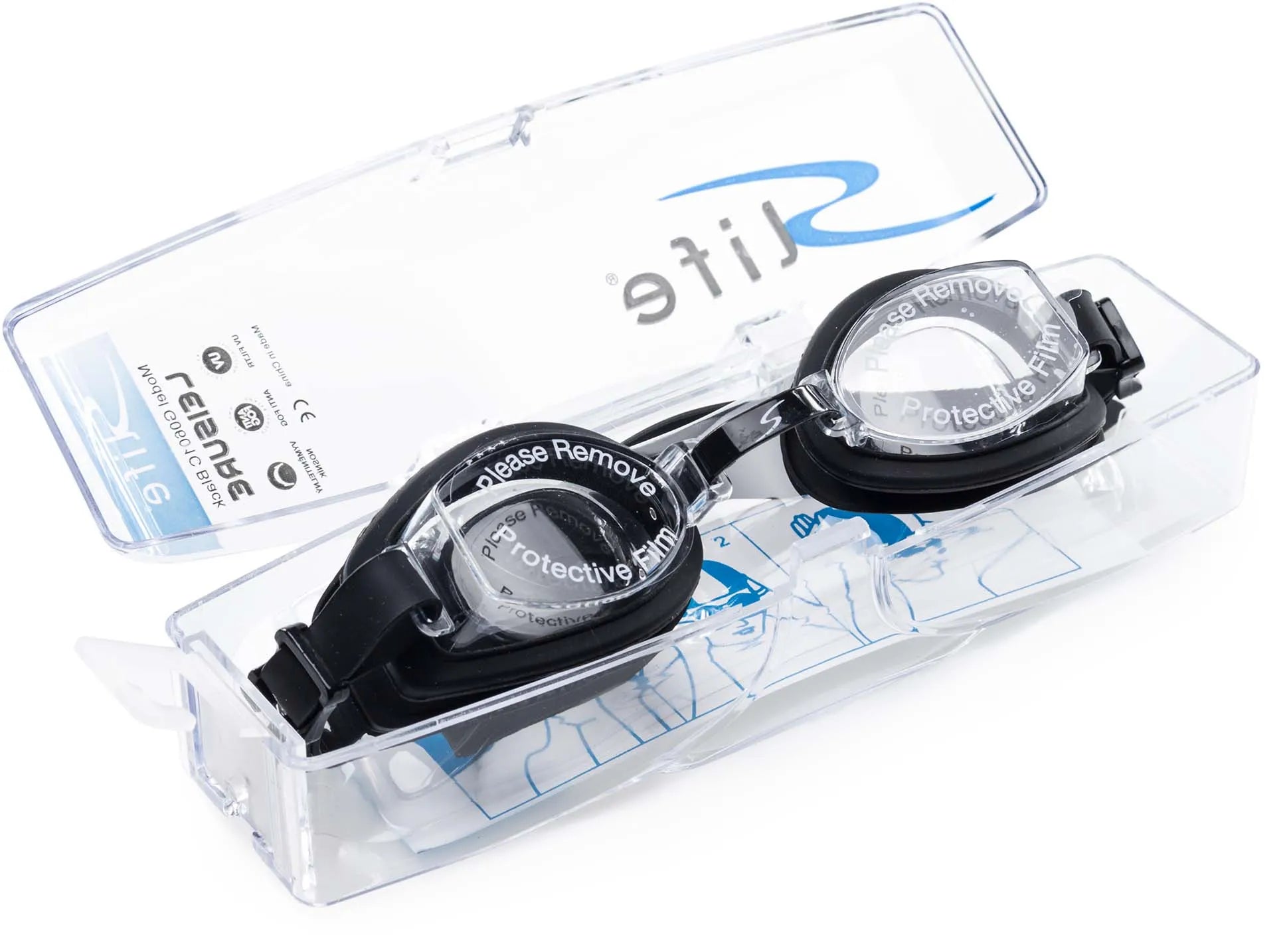 Goggles snámha slife fóillíochta dubh dubh