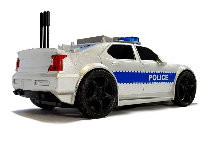 Battery Operated Police Car 1:20 Lights And Sounds Strung Silver