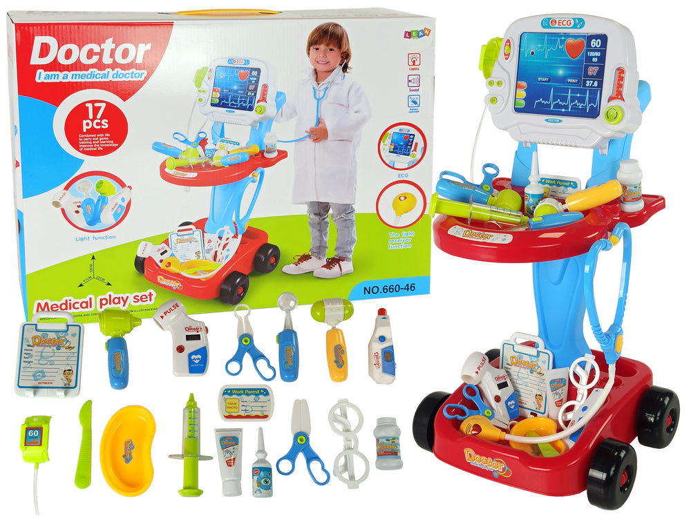 Doctor's Set On A Trolley Doctor's Table For Children Doctor Ekg 17 Pcs.