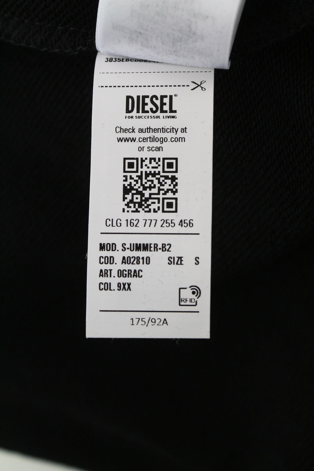 Diesel S-ummer-b2 Sweat à capuche pour homme avec logo noir à manches longues Rrp150 unisexe