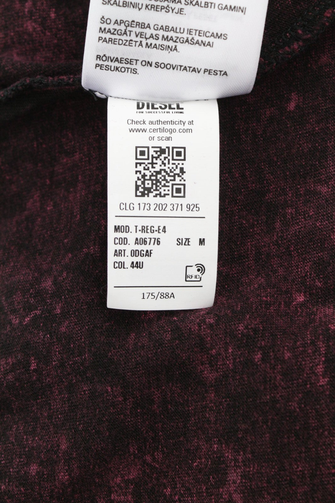 Diesel T-reg-e4 női póló, bordó, rövid ujjú, kifakult Rrp125