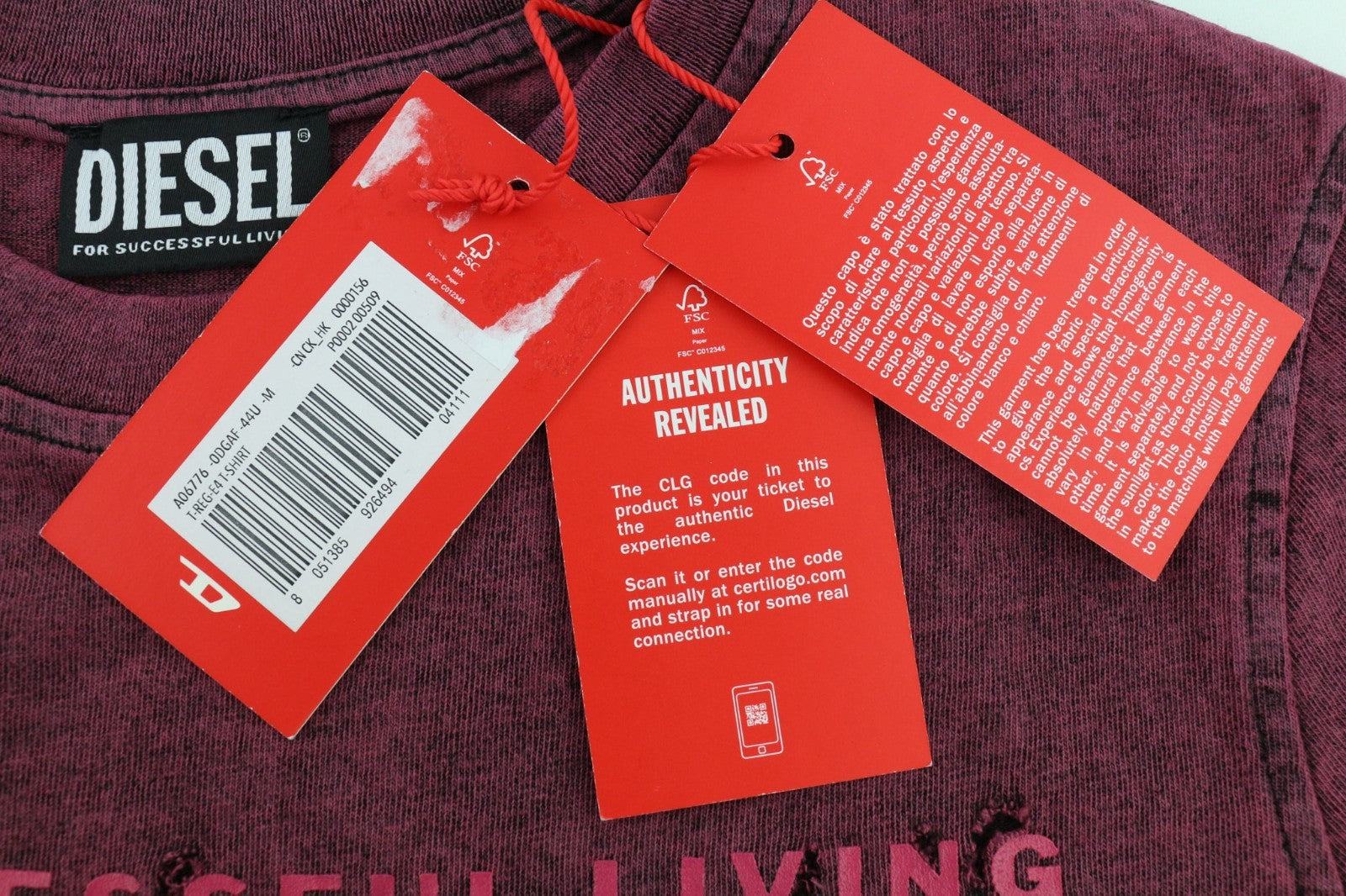 Diesel T-reg-e4 női póló, bordó, rövid ujjú, kifakult Rrp125