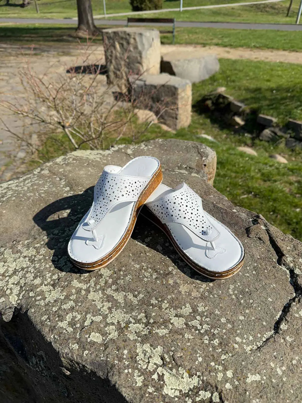 Dame læder flip flops nell flip flops hvid 41