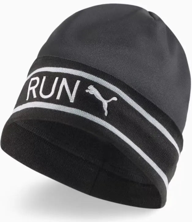 Gorro unissex clássico de corrida com manguito preto da Puma, chapéu de inverno preto